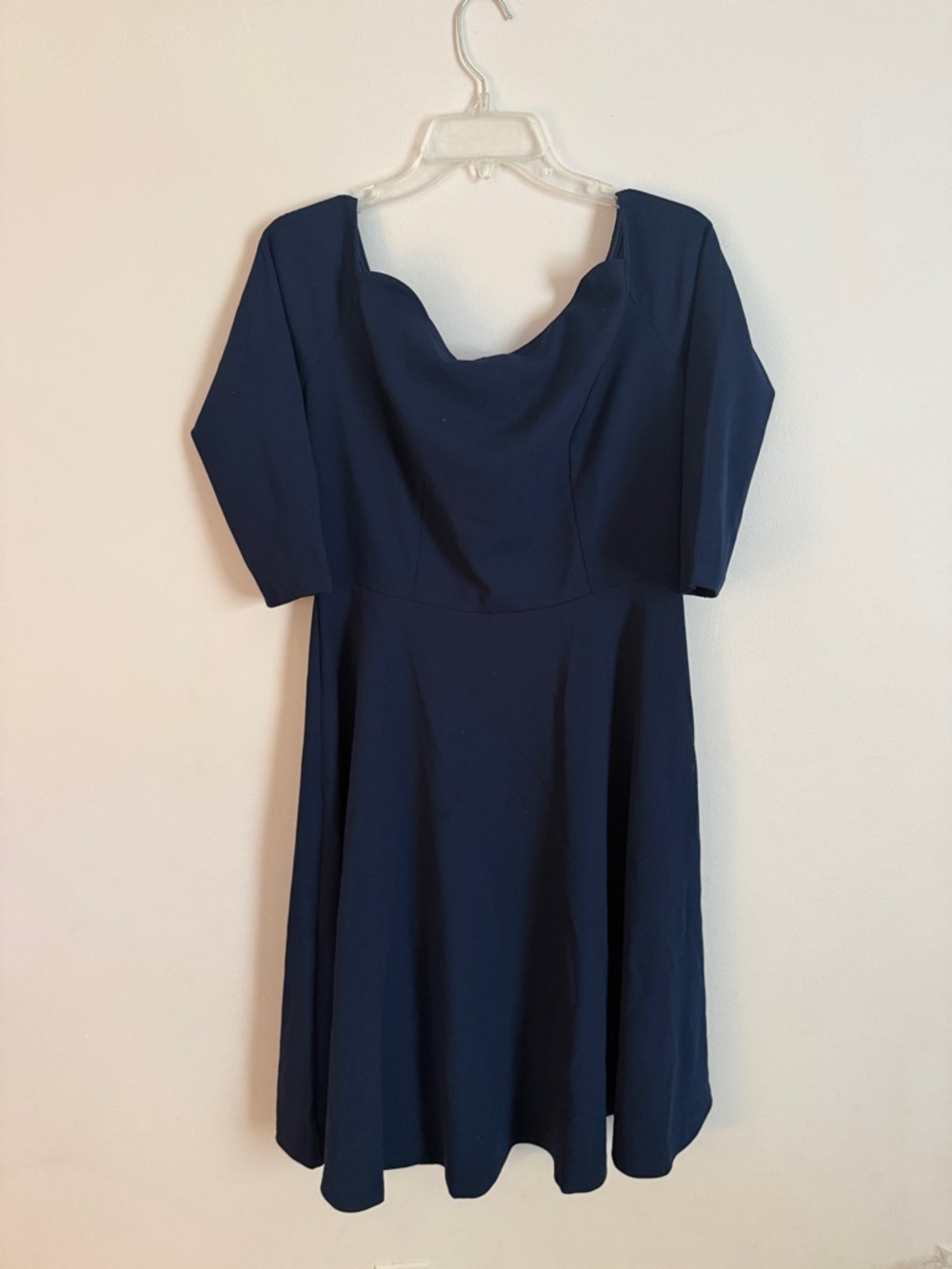 Elegant Navy Fit & Flare Dress - Women's ( Off the shoulder)